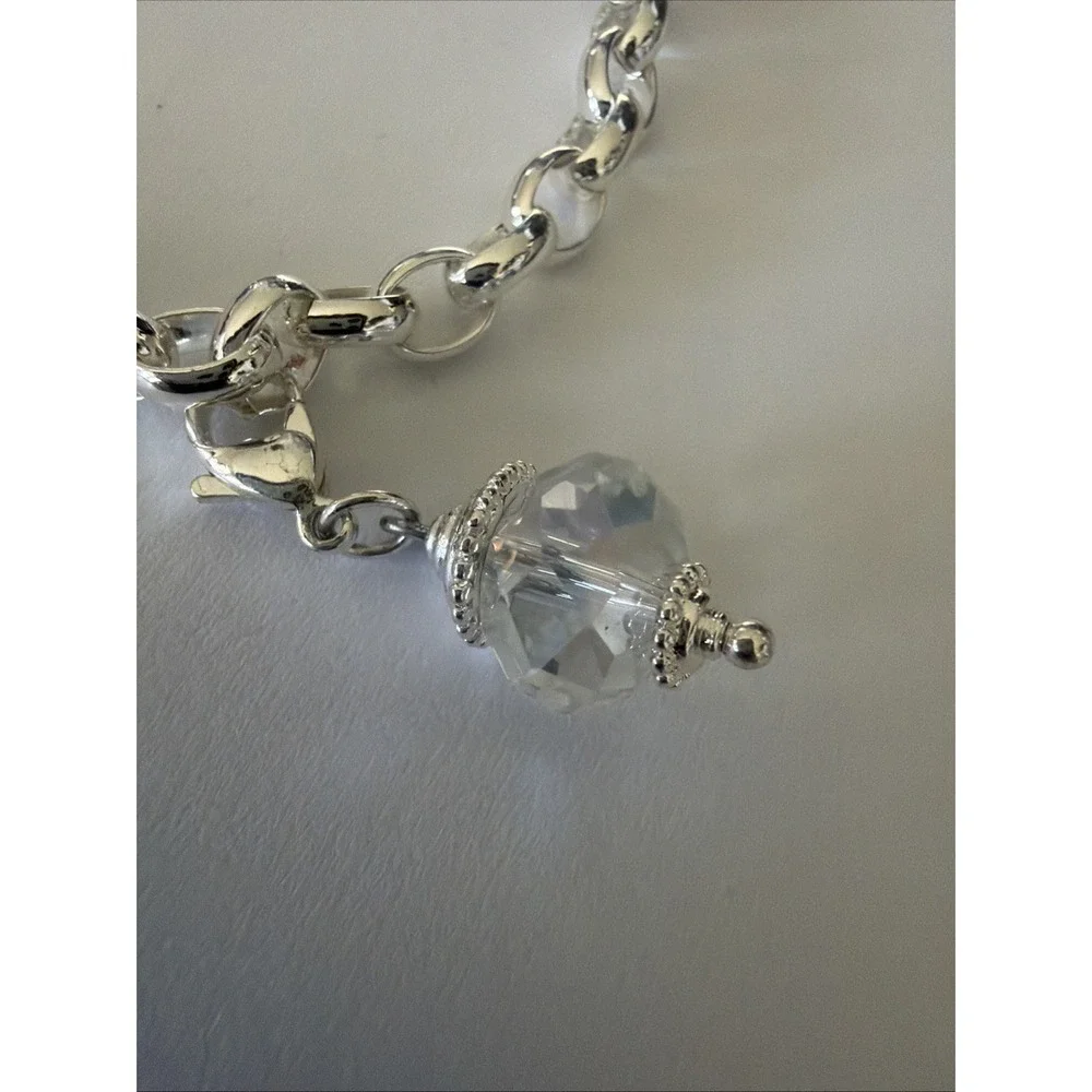 Origami Owl Silver Tone 5 Floating Crystal Charm Bracelet Locket Key Clover 7.5